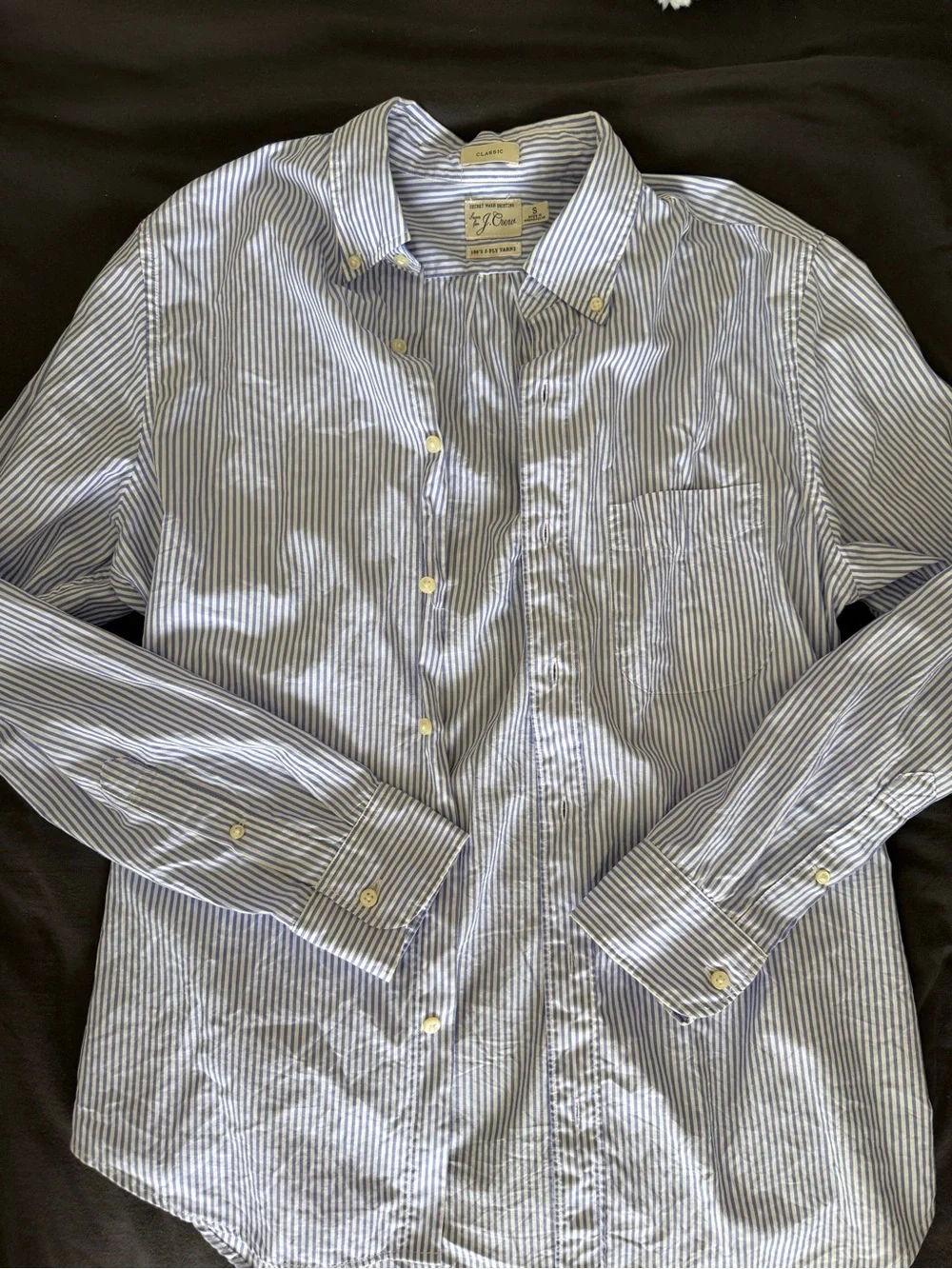 J. Crew Men’s Light Blue and White Narrow Stripe Button-Down Shirt